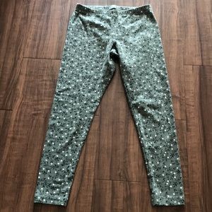 OLD NAVY OLIVE GREEN LEGGINGS W/TINY WHITE FLOWERS MEDIUM